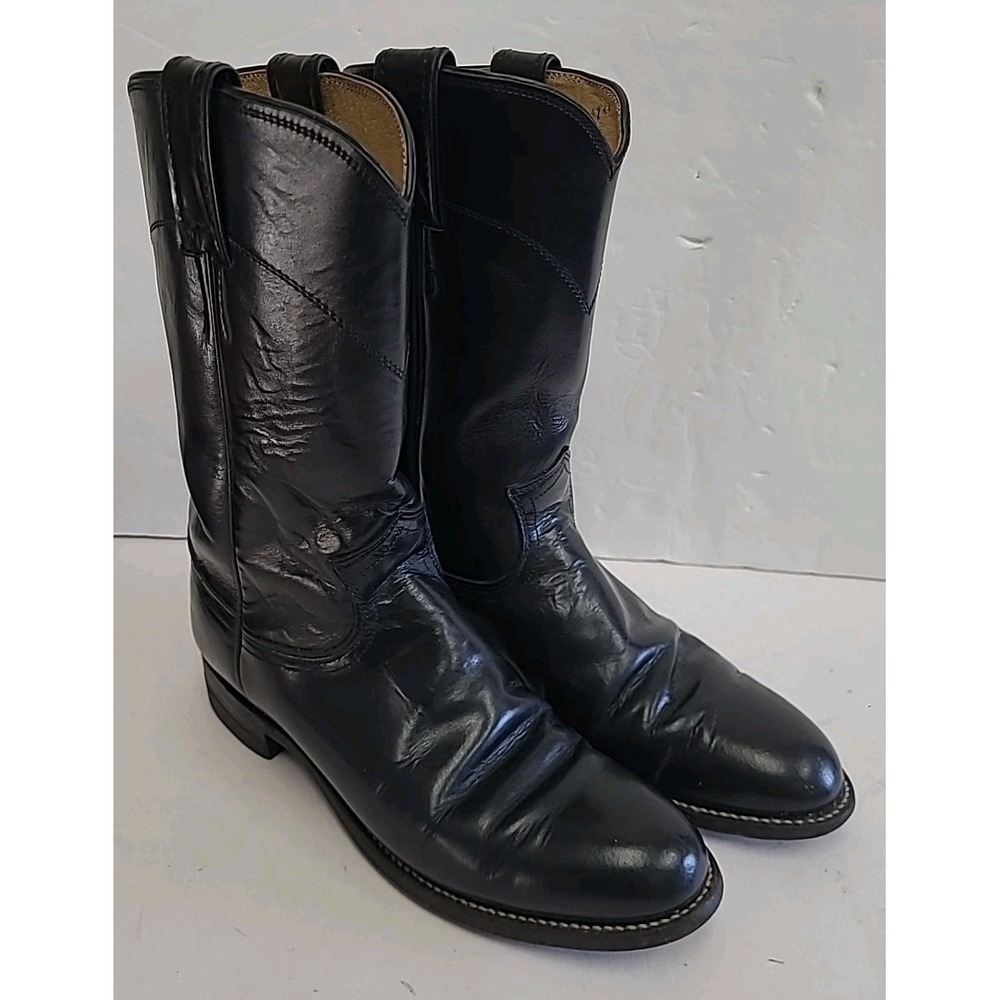 Justin Women's Western Black Leather Roper Cowboy Boots Size 6 B‎ Style L3703